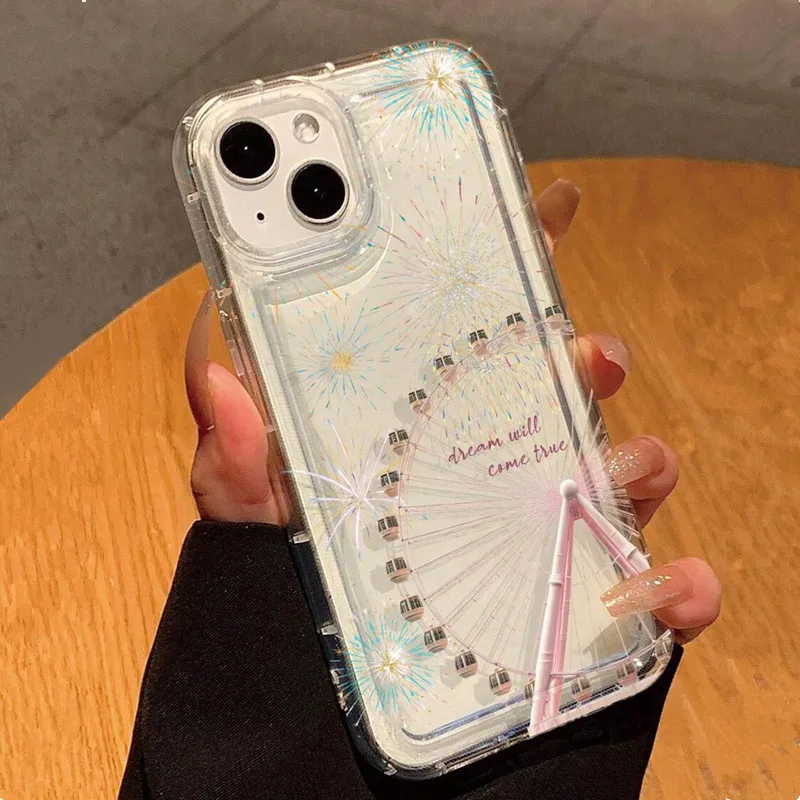 Colorful Firework & Ferris Wheel Clear Case for Samsung Galaxy A15 A55 A14 A34 A54 A33 A53 S24 Ultra S23 S22 Plus S21 FE Cover