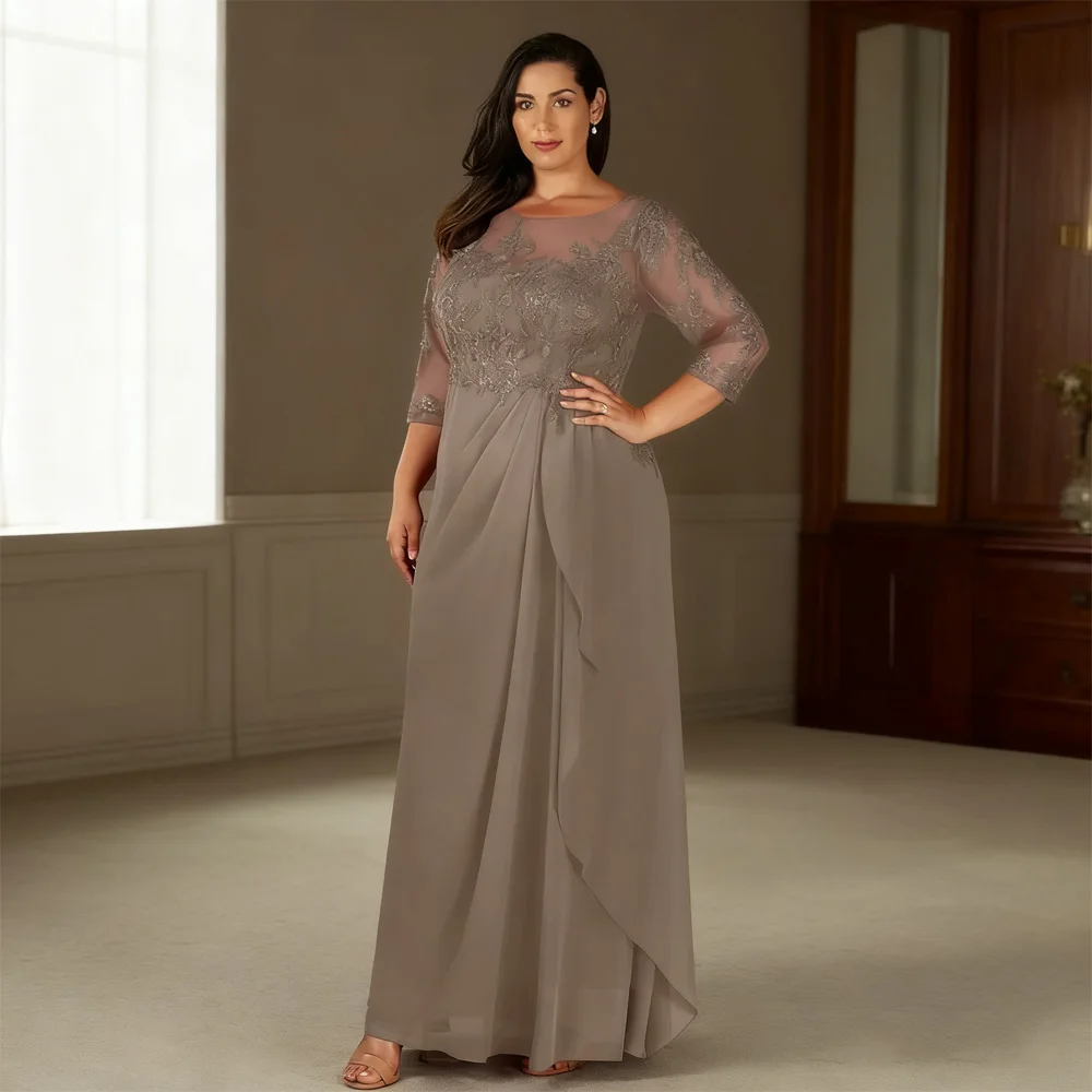 

Scoop Mother of Bride Dresses for Women 2025 Beach Three Quarter Wedding Party Dresses with Lace Summer Robe De Soirée Zipper