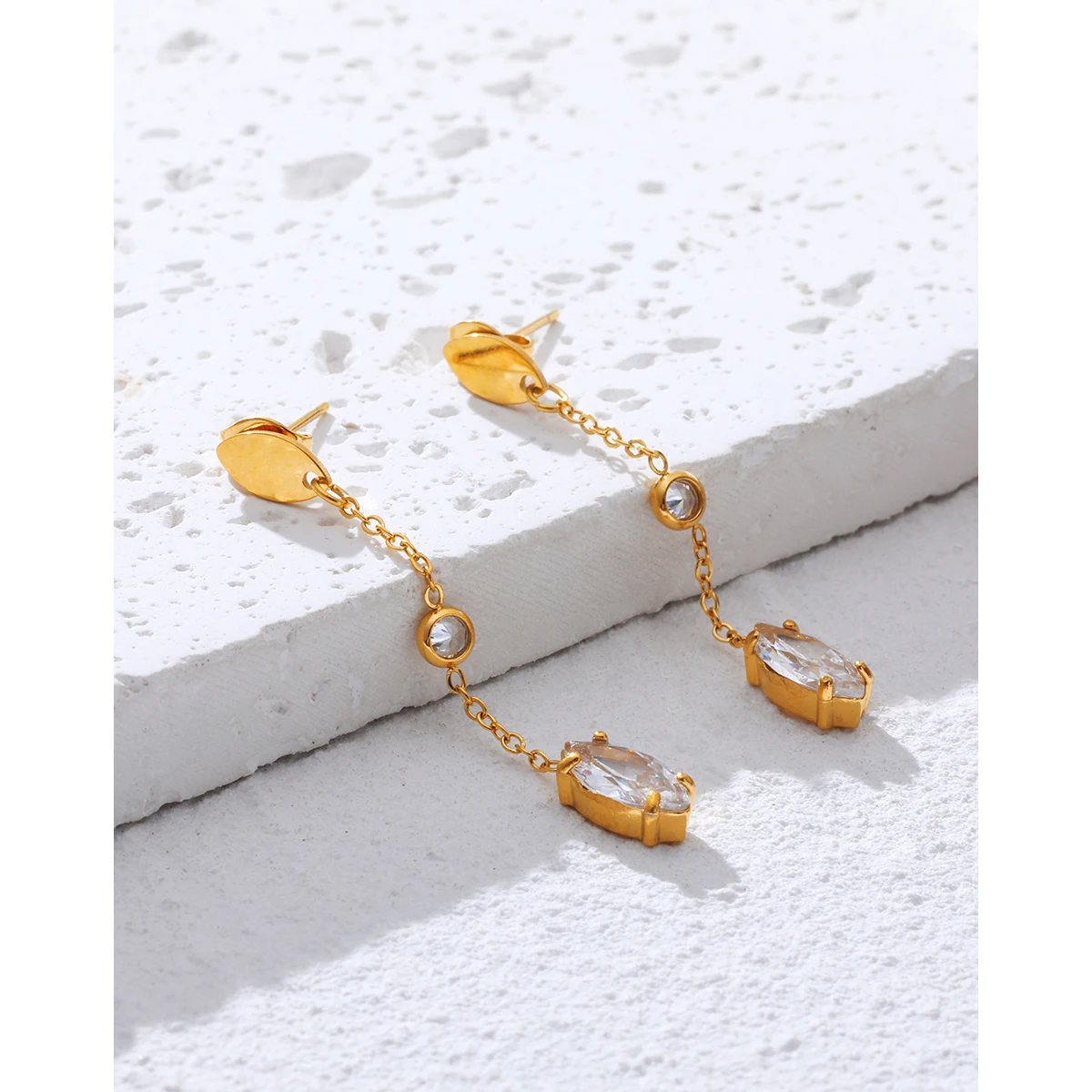 YACHAN Trendy Zircon Stainless Steel Drop Earrings for Women Luxury Exquisite Chic Dangle Earring Charming Jewelry