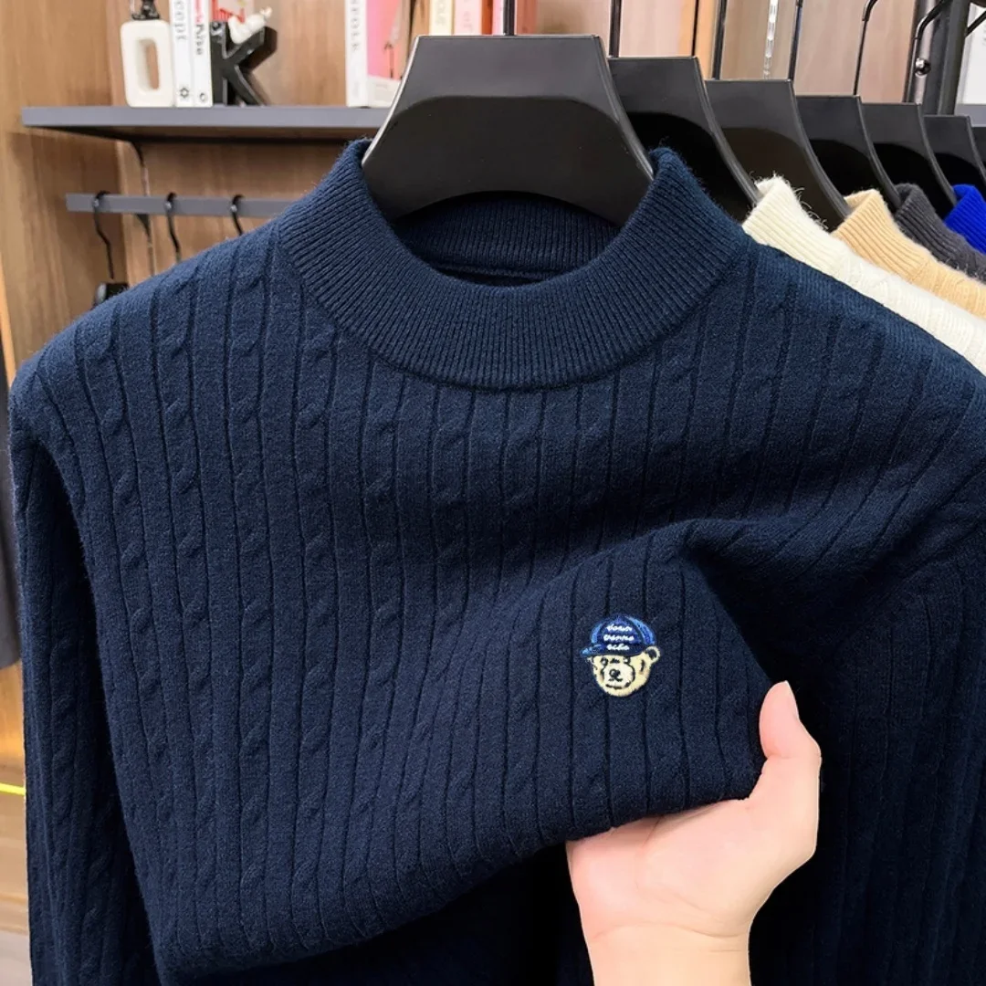 High quality men's brand original embroidery sweater delicate stripe Fried Dough Twists pullover winter daily commuting T-shirt