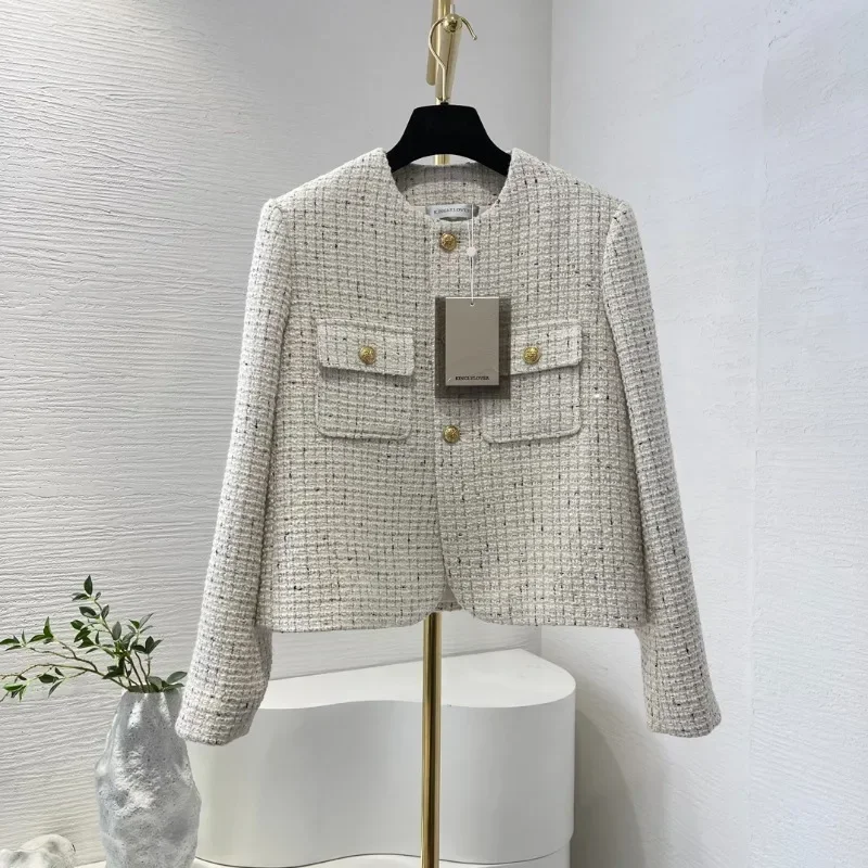 

Beige Plaid Gold Buttons High Quality Elegant New Arrivals 2024 Fashion Women Office Lady Long Sleeve Tweed Jacket