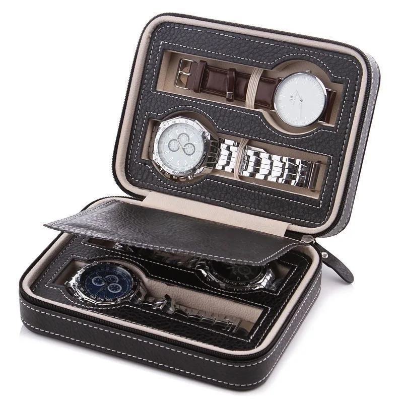 DELESYS 2/3/4/8 Slots Embedded Portable Travel Storage Bag For Watch/Daily Necessities Storage Box Leather Zipper Watch Box