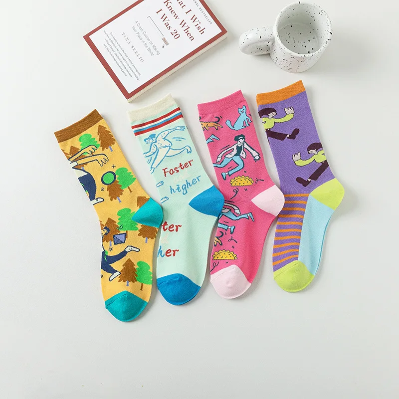 

Creative Cartoon Socks Unisex Mid-calf Couple Cotton Socks Ins-inspired European And American Style Colorful Stockings