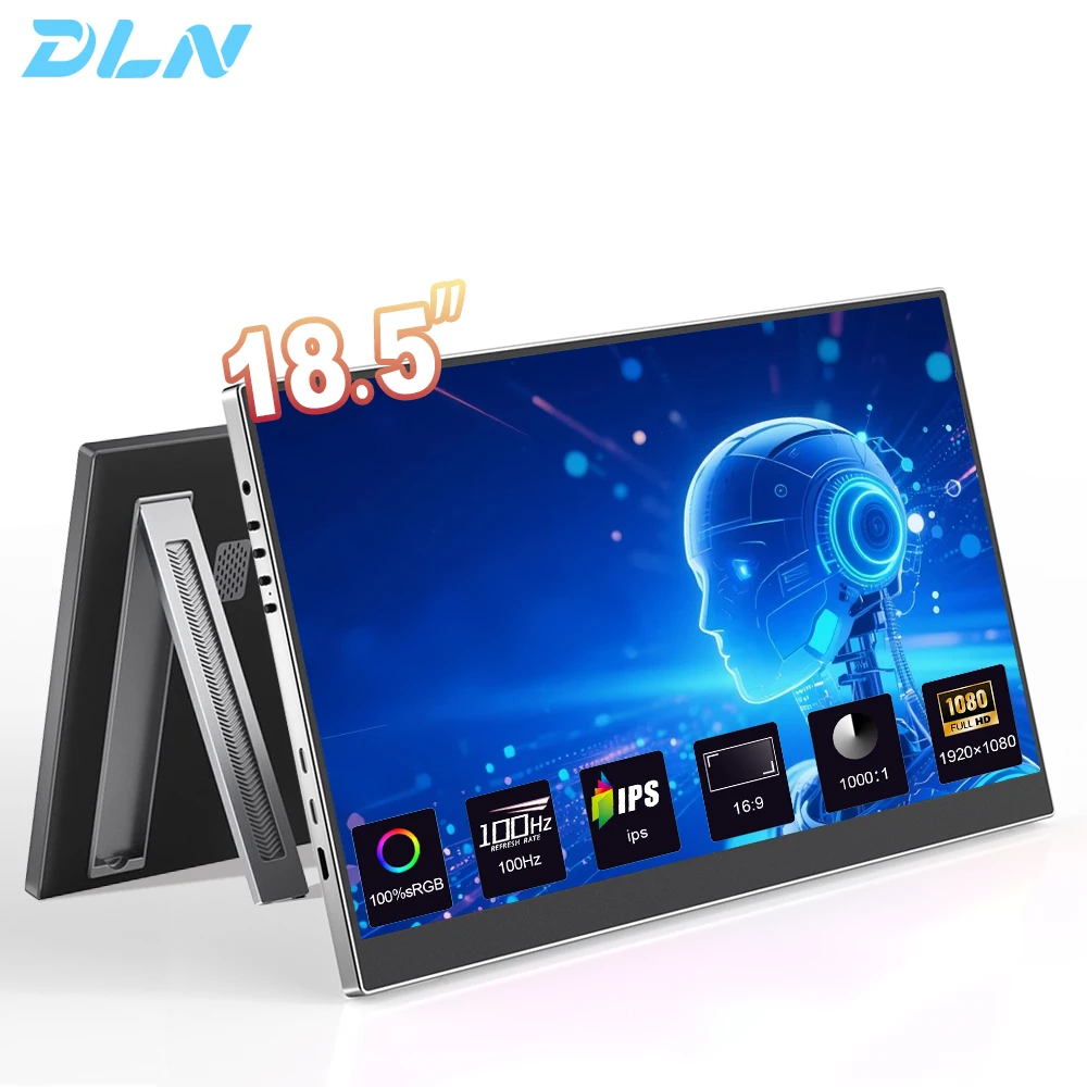 

DLN 18.5-inch Portable Monitor 1080P 100Hz with VESA Hole and New Back Bracket Laptop Extended Display ADS-IPS HDR Screen