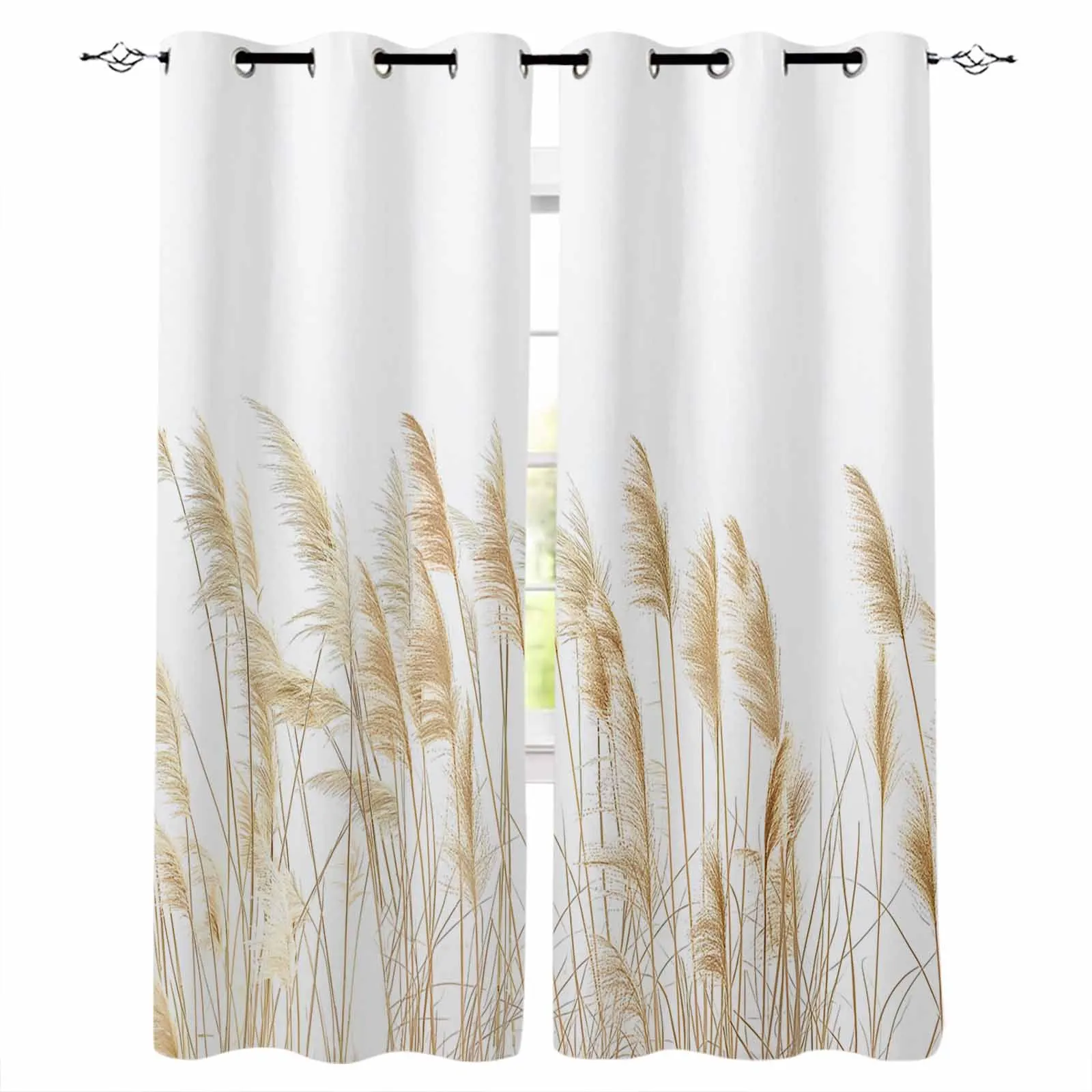 Retro Autumn Reed Grass Hand Drawn Curtains for Living Room Window Decoration Curtains in Home Kitchen Luxury Bedroom Drapes