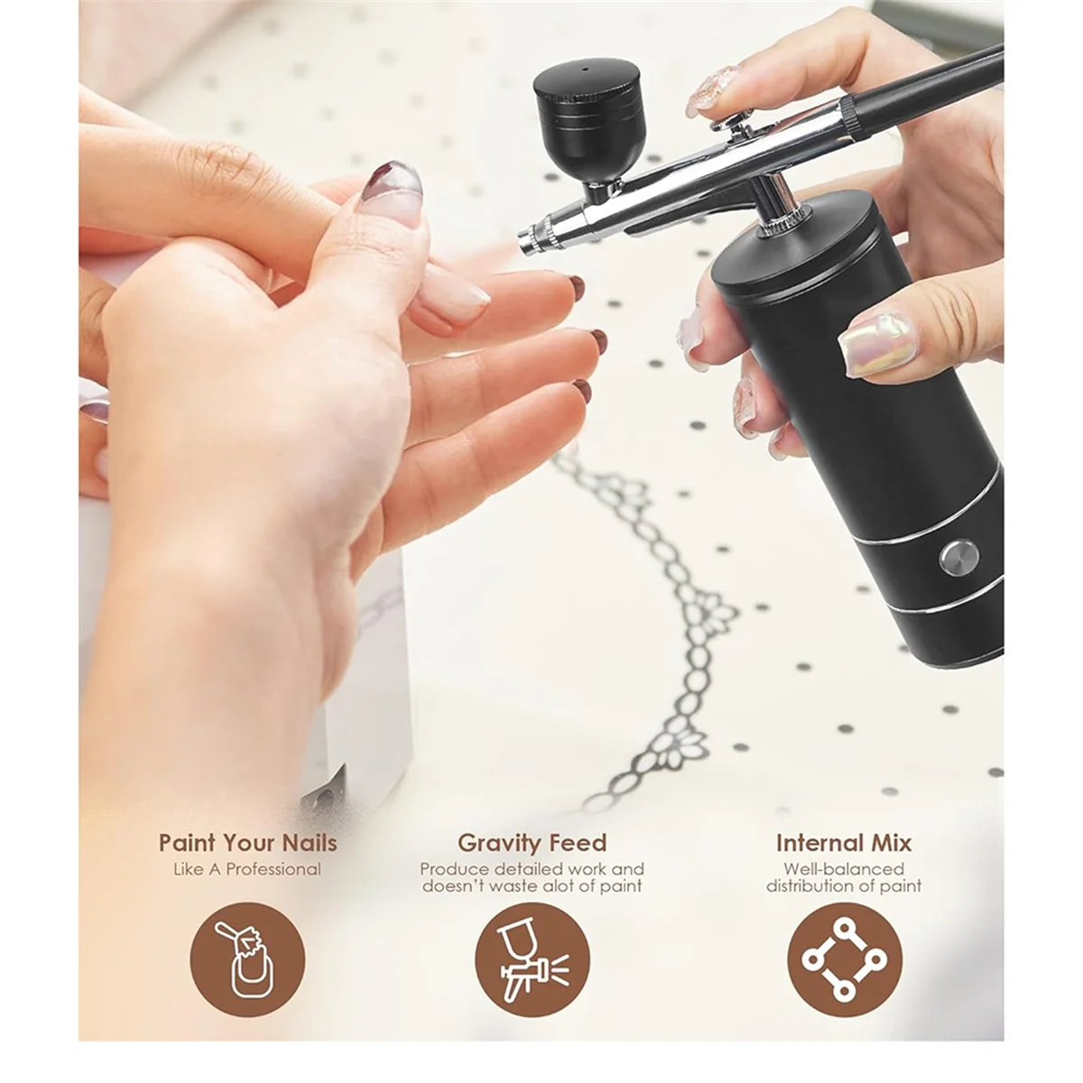 

PA-Airbrush Kit with Compressor, Portable Nail Spraygun, Rechargeable Cordless Airbrush Set, Handheld Airbrush Machine