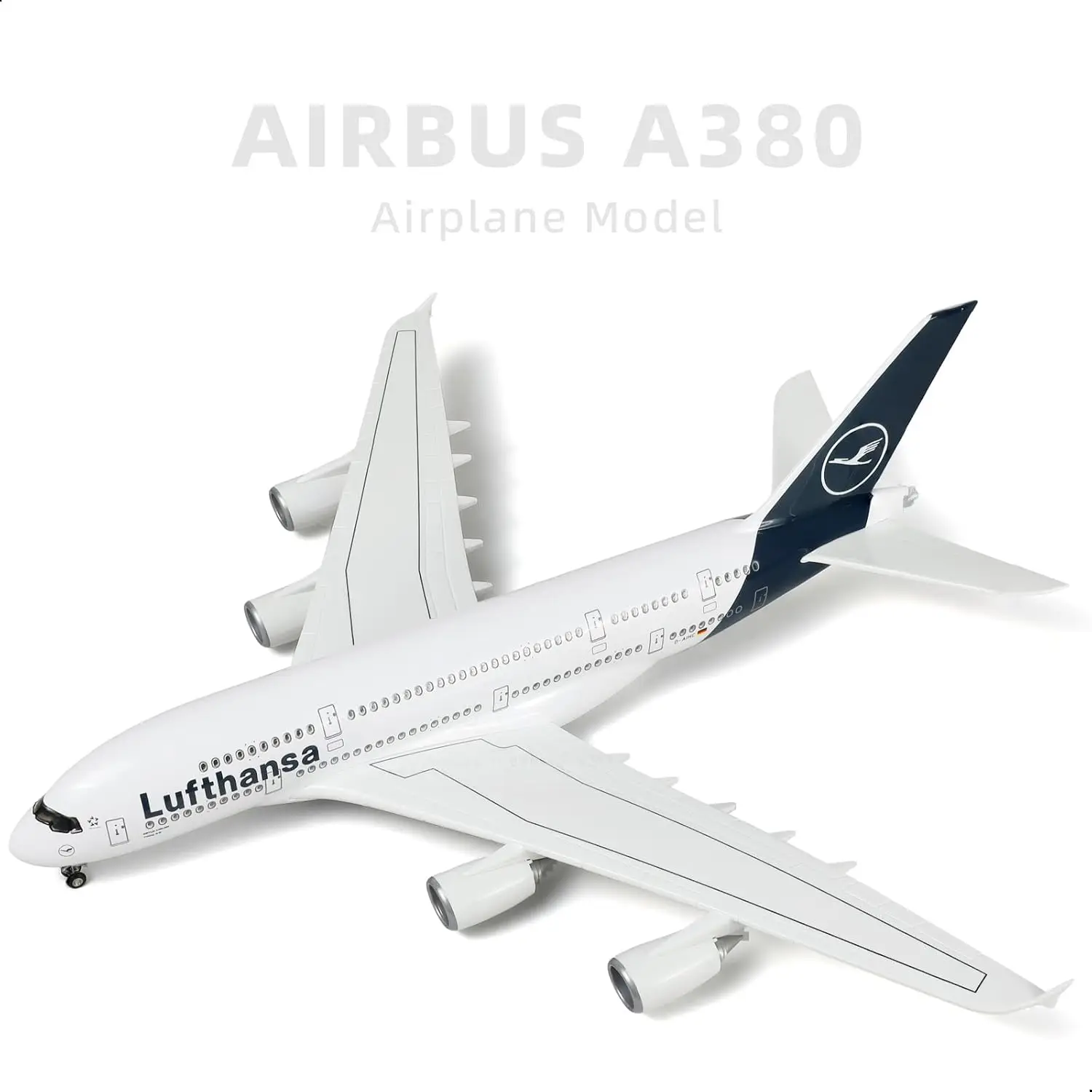1/160 Large Scale Lufthansa A380 Diecast Resin Airplane Model kit with Landing Gear Wheels Light for Collections and Displays
