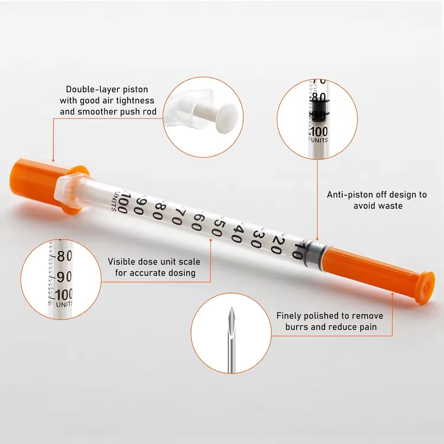 500Pcs,1ml Sterile Disposable Insulin Syringes With 29G/30G/31G Needles Individual Wrapped for Diabetic, Pet Veterinary and Lab