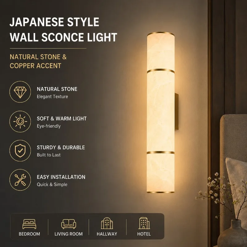 Luxurious Natural Marble Copper Wall Light for Guest Room Living Room Bathroom Hallways Dining Room Bedroom Bedside Wall Lamp