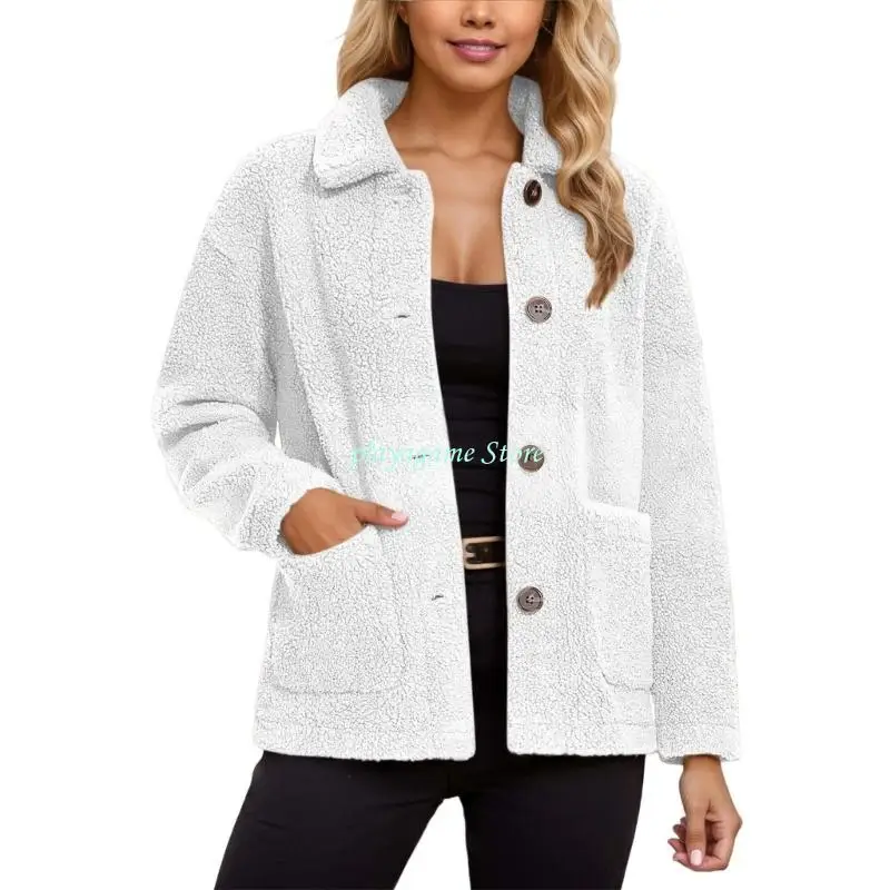 

Y88A Womens Fleece Jackets Fuzzy Warm Winter Jackets Button Down Coat Long Sleeve Outwear with Pockets