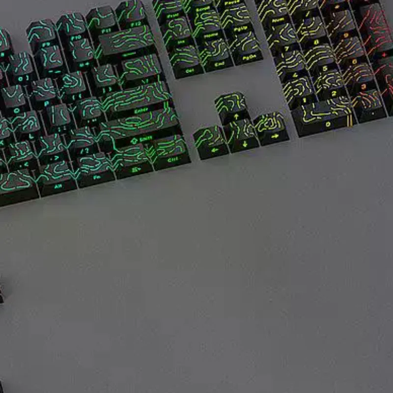 Topographic Keycaps Contour Lines Shine Through PBT Cherry Profile Side Print Backlit For MX Gamer Mechanical Keyboard
