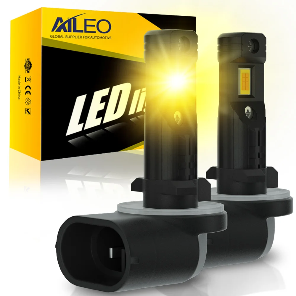 AILEO 2 Pcs 880 881 H27 LED 3000K Golden Yellow Car fog Light Bulb Wireless Plug And Play 12V CSP Fanless  Car Headlight Bulbs