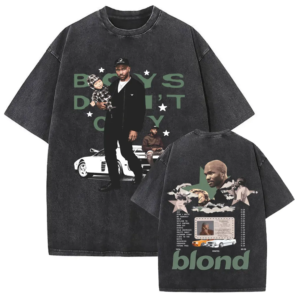 

Rapper Frank Washed Vintage T-shirt Ocean Hip Hop Fashion Trend T Shirts Blond Pop Music T-shirts Men Women Oversized Tee Shirt