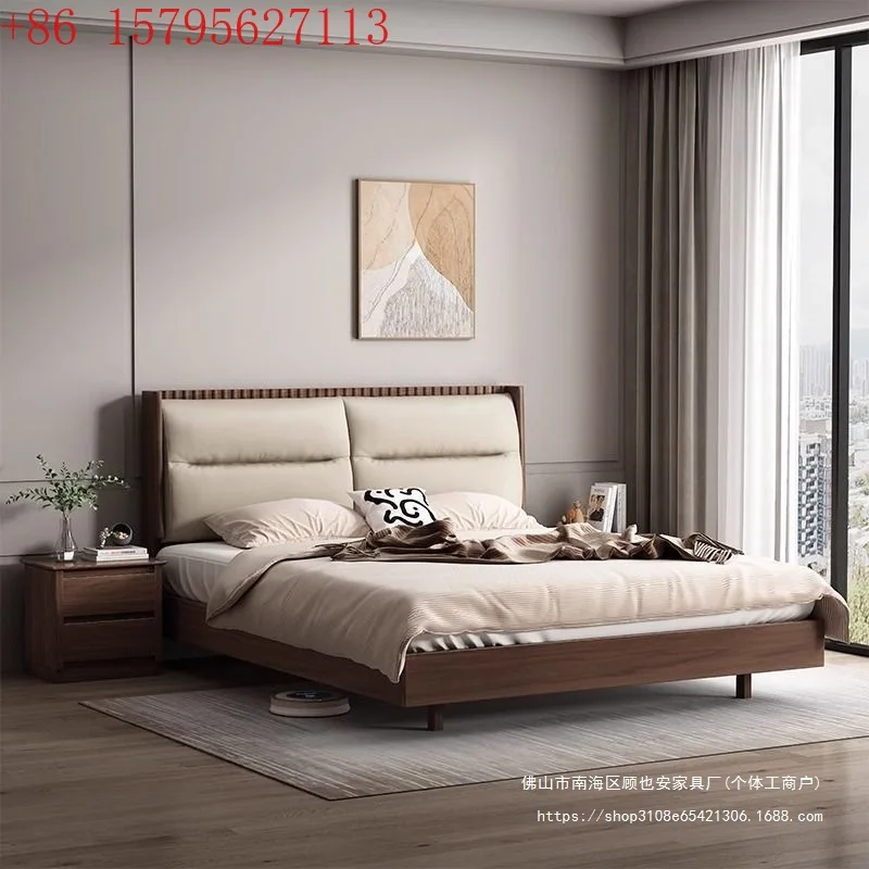 

Solid wood bed Double wedding bed Bedroom furniture Soft bed Leather backrest Light luxury South American black walnut