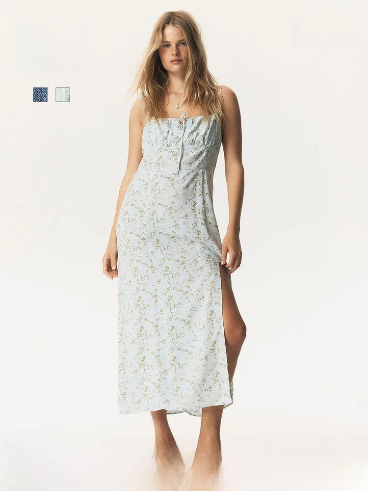 H&M ชุดเดรสลำลองผู้หญิง รุ่นสปริง สายเดี่ยว ทรงสลิม ใส่ได้ทุกวัน ผลิตจากเส้นใยวิสโคส 00% เส้นใยกาว