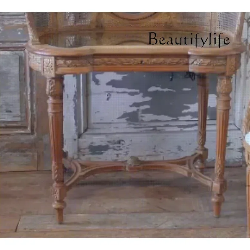 N Meja Rias Tua Retro Kayu Solid Perancis Bangku Rias Antik Eropa Meja Rias Amerika