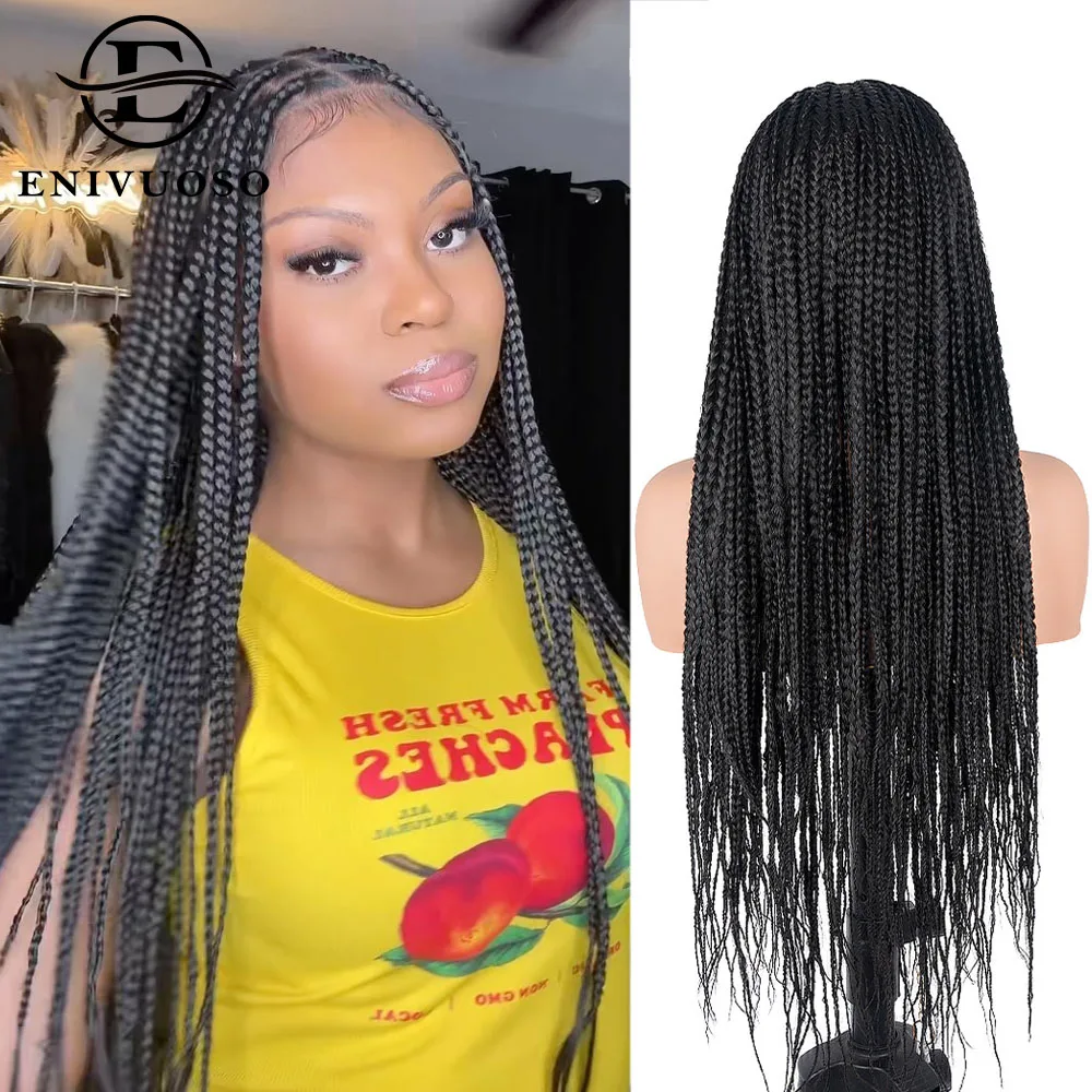 

Straight Handmade Corn Braid Wig For Black Women 100% High Temperature Fiber Full Double Lace Braided Wigs Synthetic Hair