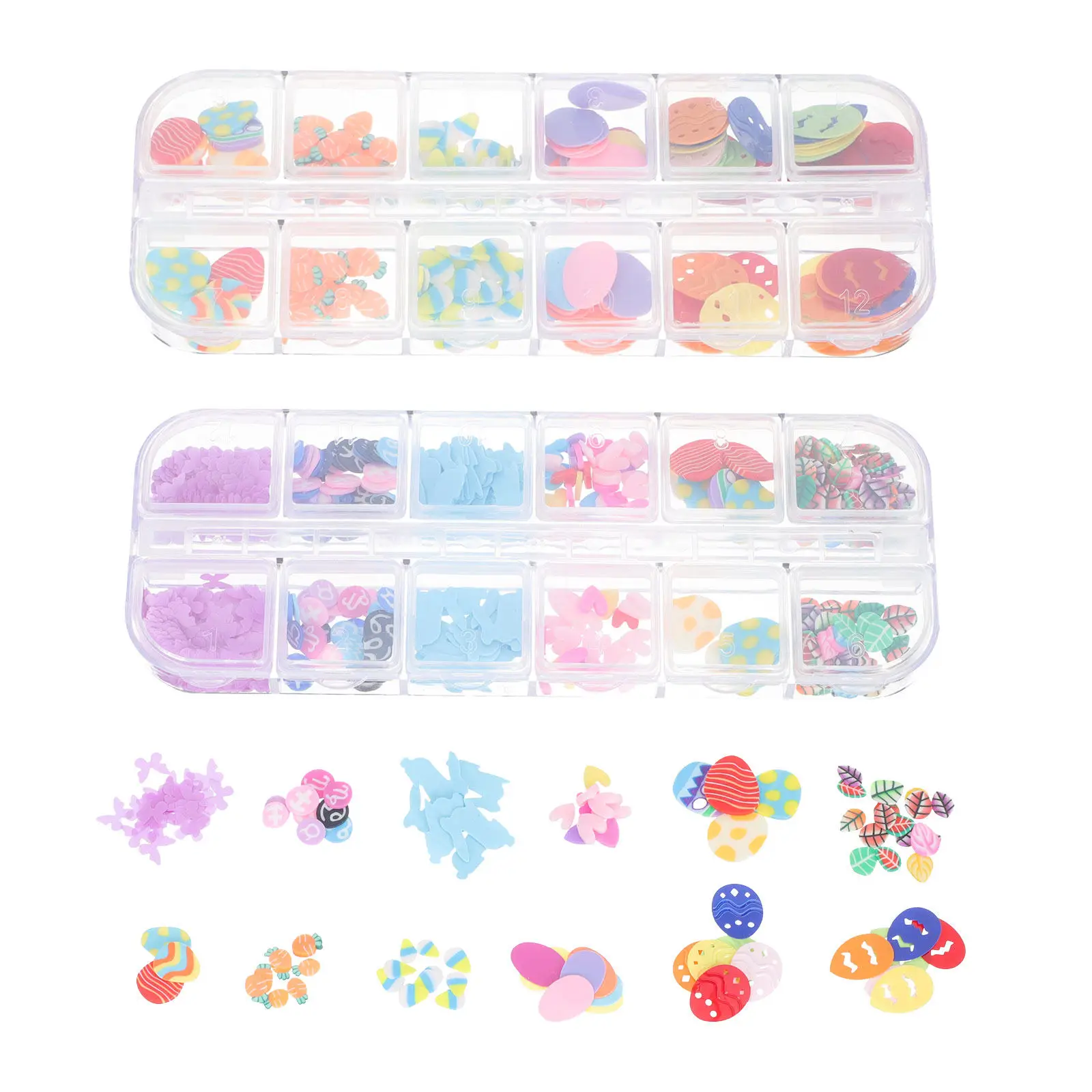 2 Boxes Easter Nail Art Decors Premium Polymer Clay Manicure Decor Props Lovely Adorable DIY Nail Ornament Salon Home Use