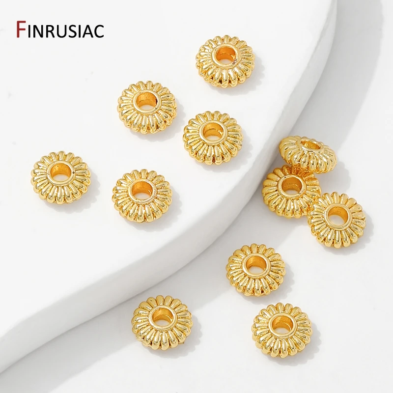 14K مطلية بالذهب النحاس مخطط شقة خزر عازل ، فواصل للخرز ، فضفاض الخرز سوار ذاتي الصنع قلادة صنع الملحقات