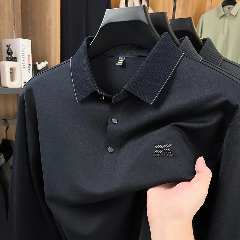 

High Quality Men's Polo Shirt Long Sleeve Solid Lapel Breathable Spring Autumn Business Casual Classic Premium T-shirt Menswear