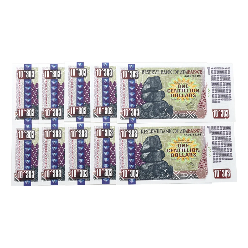 100pcs/box Collection Gifts Zimbabwe Paper Banknotes One Centillion Dollars Serial Number Uncurrency Banknotes with Wooden Box