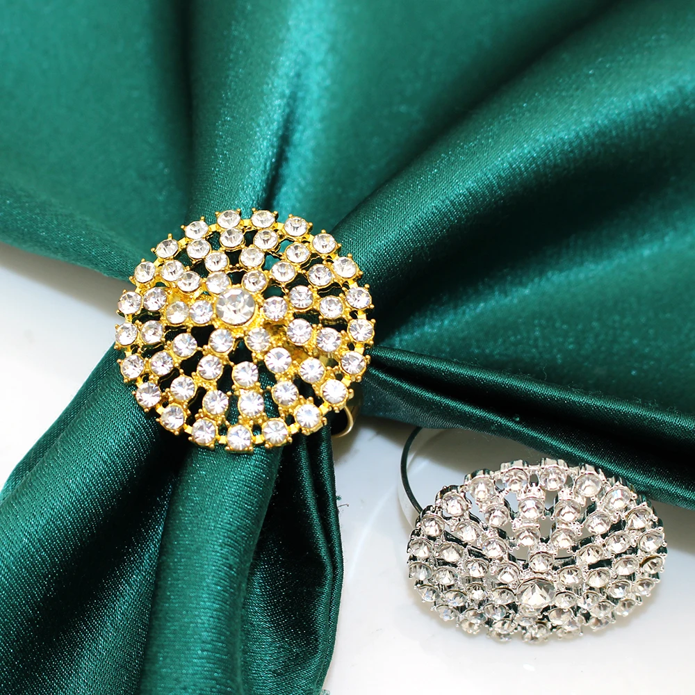 

4Pcs Round Napkin Rings Crystal Rhinestone Napkin Rings Holders for Wedding Birthday Christmas Dinner Party Home Table Decor