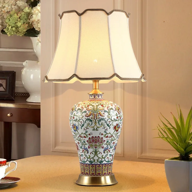 Jingdezhen enamel ceramic table lamp, living room sofa corner table lamp, Chinese bedroom bedside lamp, atmospheric high-end