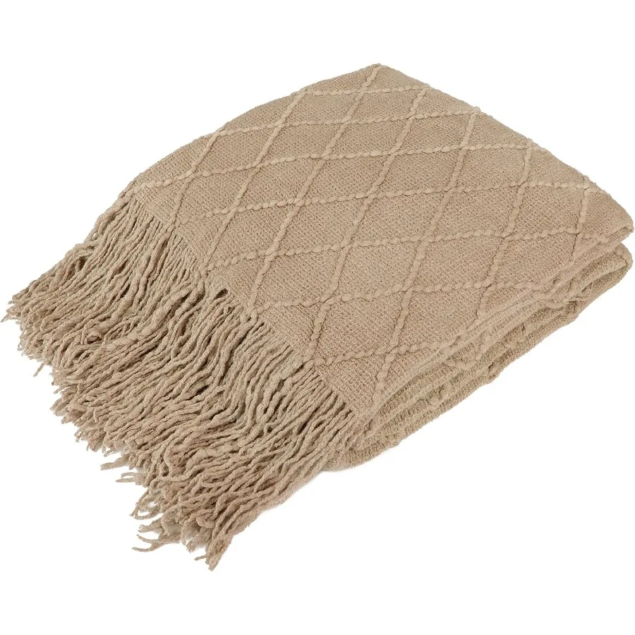 

Tan Taupe Knit Throw Blanket for Couch Bed Soft Knitted Farmhouse Sofa Throw for Living Room Lightweight Decorative Fall Throw