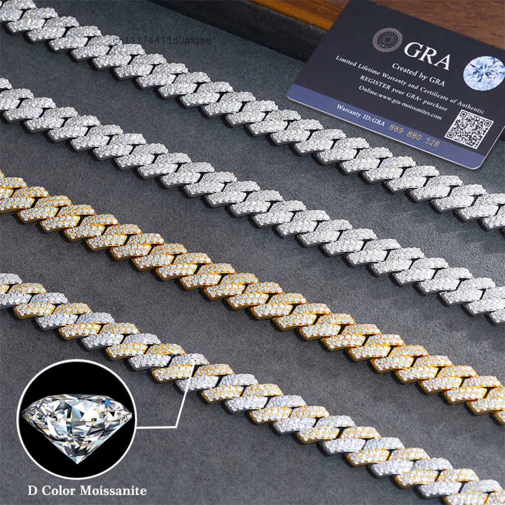 10/12/16/19mm Two Rows Vvs Iced Out Diamond Necklace 925 Sterling Silver Men Miami Moissanite Cuban Link Chain.