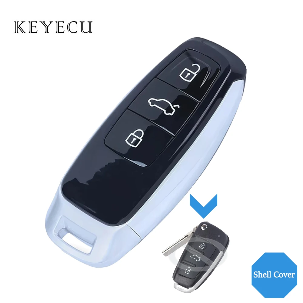 

Keyecu Modified Flip Remote Car Key Shell Case Cover 3 Buttons for Audi A3 A4 A6 A8 TT Q2 Q3 Q5 Q7 S3 A5 A7 RS3 Keyless Models