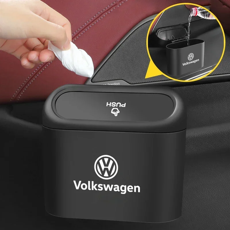 Car Portable Trash Can Auto Logo Sundries Storage Box For VW GTI Polo Golf Passat Tiguan Arteon Touareg Taigo Caddy Jetta Beetle