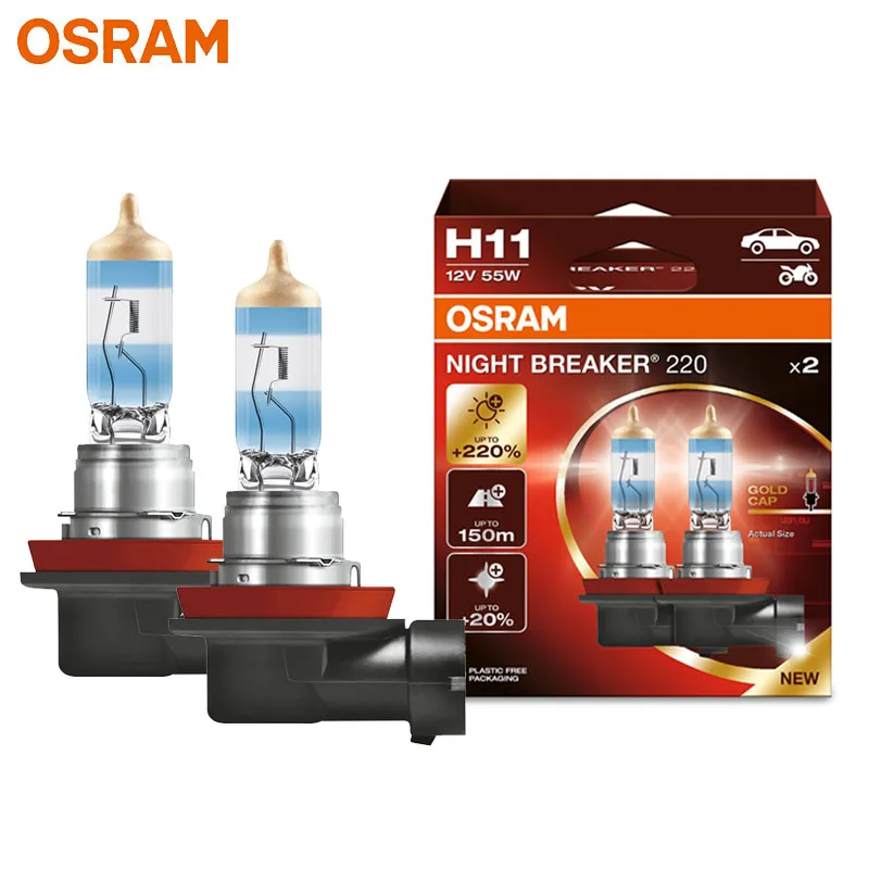 

OSRAM H11 Night Breaker 220 автомобильные галогенные лампы + 220% ярких + 150 м длинный луч мощность оригинальная фотолампа 55 Вт Германия 64211NB220