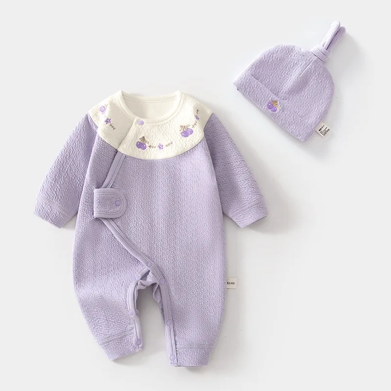 

Newborn Baby Rompers Soft Wool Jumpsuit Baby Spring and Autumn Send Hat Romper Newborn Gown Romper