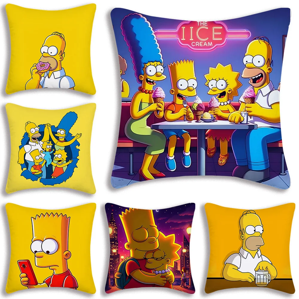 Pillow Covers Funny Anime Cartoon Cartoon Sofa Decorative Home Double-sided Printing Short Plush S-Simpsons Cute Cushion Cover