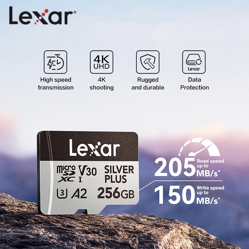 Lexar TF Card Silver Plus Professional 1366X MicroSD Card 64GB 128GB 256GB z adapterem MicroSDXC Card 205MB/s do aparatu telefonicznego