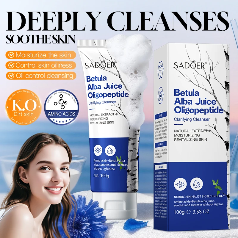 SADOER Betula Alba Juice Facial Cleanser Moisturizing Whitening Foam Mousse Deep Cleansing Anti Aging Face Wash Skin Care