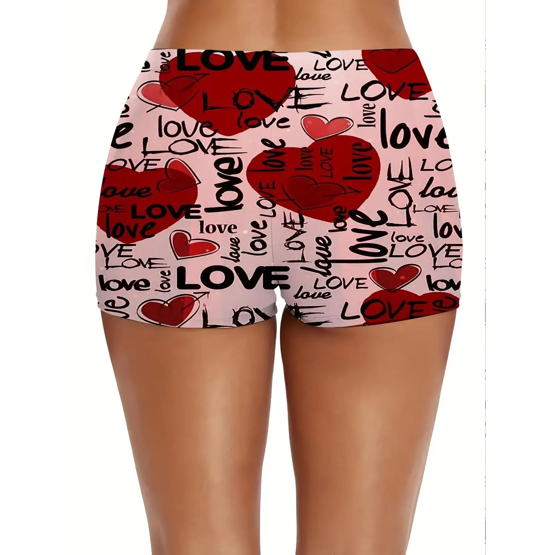 

Женские шорты с высокой талией больших размеров с принтом розовых сердечек и слов для вечеринки в честь Дня святого Валентина и повседневной одежды