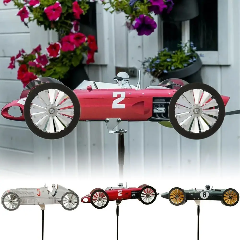 Windmill Garden Pinwheel Car Racer Wind Metal Party Rotating Festival Ornament