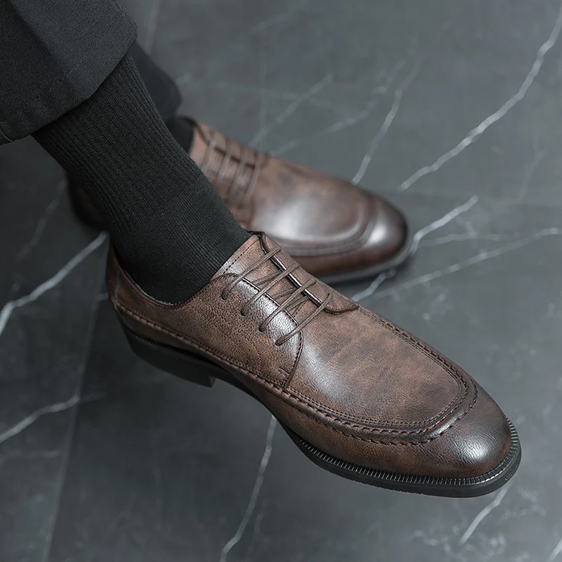 أحذية رجال الأعمال باللون الأسود والبني برباط مريح على الموضة من ماركة ديربي أحذية إيطالية للرجال مقاس 38-46