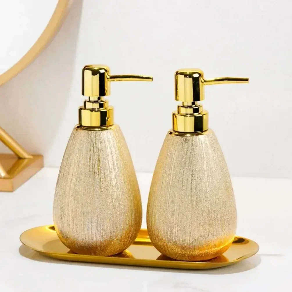 Ceramic  Soap Dispenser Shampoo Bottle Gold Toilet Shampoo Sanitizer Bottles Bathroom Accessories 400ml Tube Soap Press Pump Jar