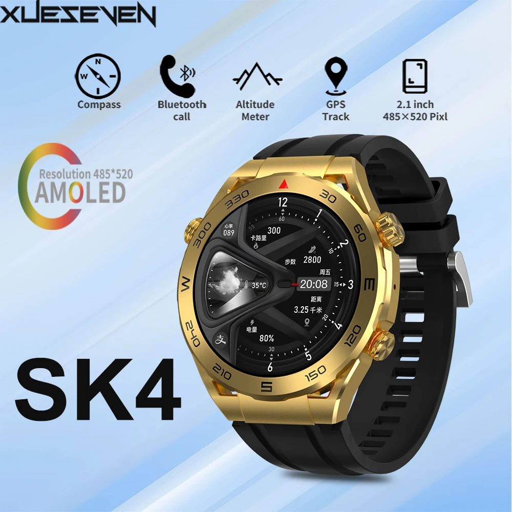 XUESEVEN SK4 1.54 inch Full Screen Smartwatch Information Push NFC Voice Short Video Control GPS Sport Step Count Men Smartwatch