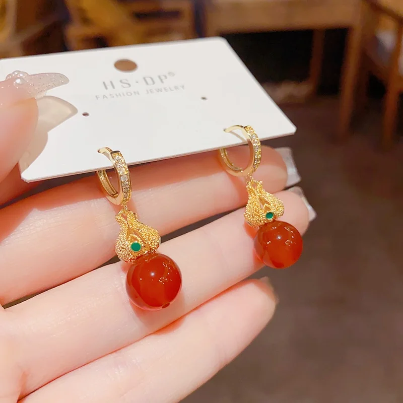 Gentle Temperament New Year Red Agate New Style  Elegant Gentle Earrings