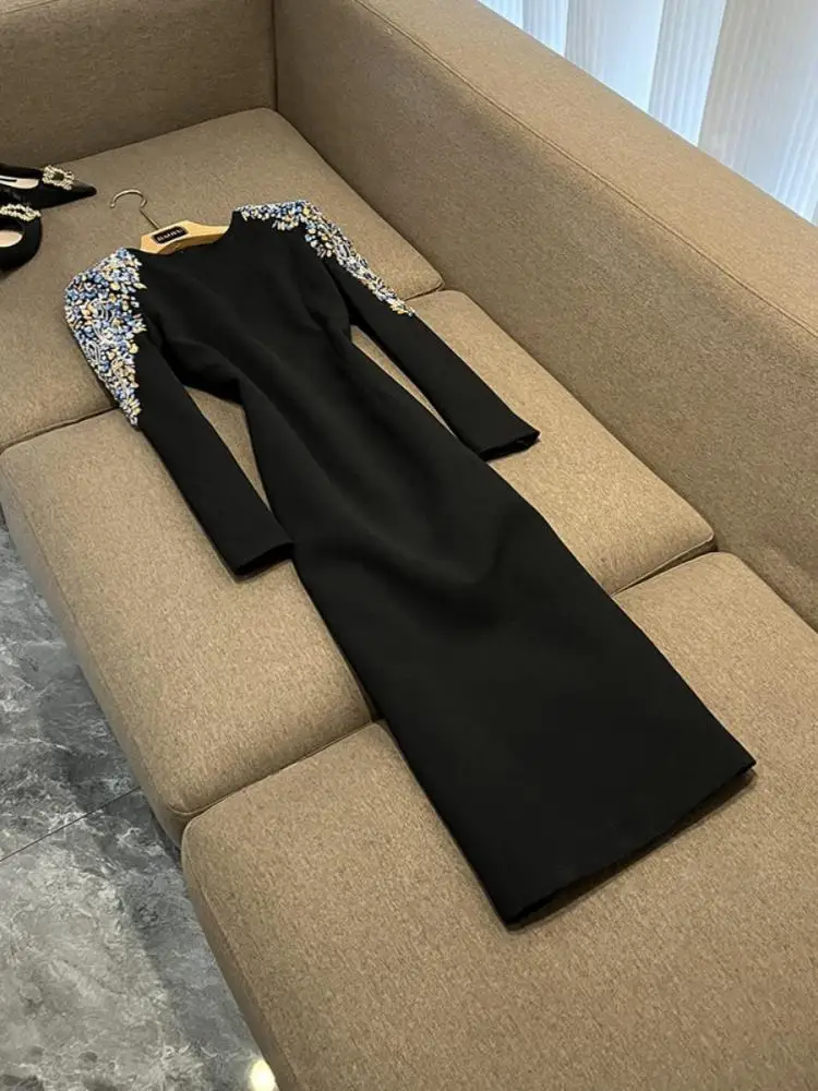 

Новый Celebri Faion Heavy Embellied Long Sve Midi Dr A22640ZB iny с блестками для поездок на работу и женщин Dr