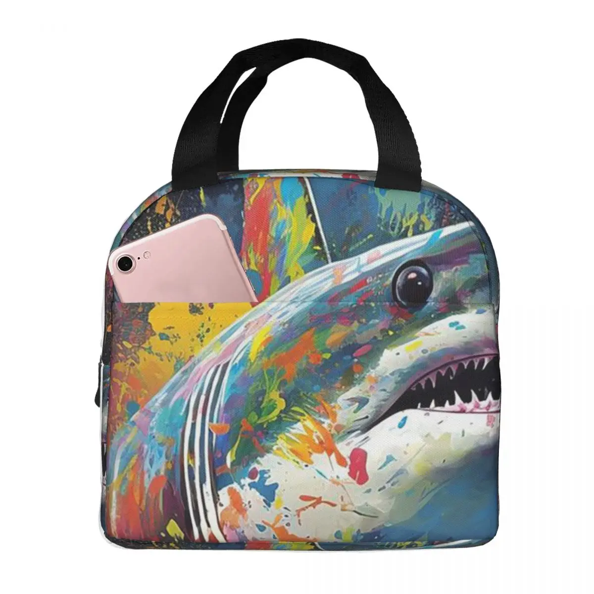 Rainbow Shark Pattern Insulated Lunch Bag for Women Children Portable Food Boxes Thermal Lunch Box Tote