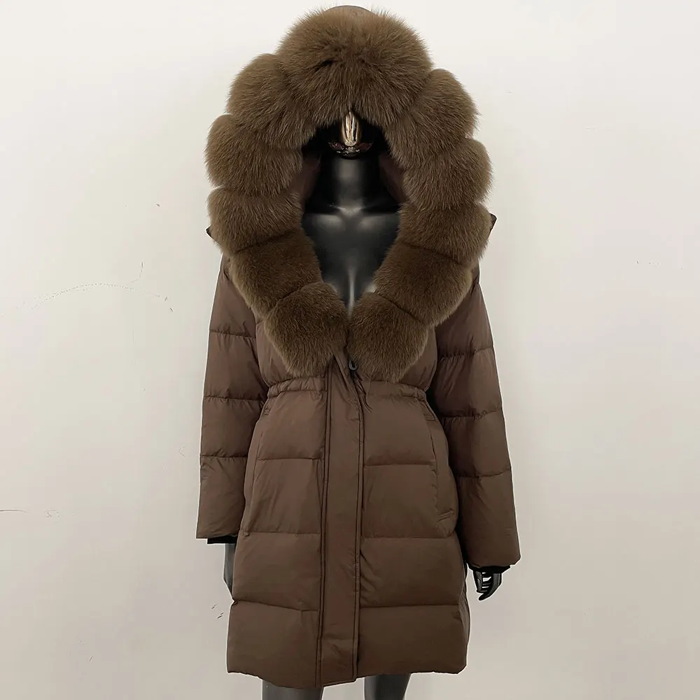 سترة منتفخة المرأة مقنعين القابلة للإزالة الشتاء بطة أسفل معطف الإناث الدافئة الفراء الحقيقي أبلى الشتاء معطف فرو الراكون الطبيعي الكبير #1
