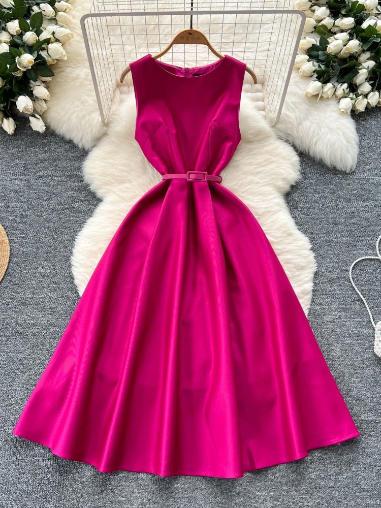 Gaun Gaun Wanita Gaun Panjang A Line Vestidos Leher Bulat Tanpa Lengan Kerja Elegan Sambatan Y2k Pakaian Jalanan Pesta Malam Malam