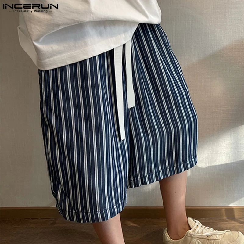 INCERUN 2024 Korean Style Shorts New Men's Retro Striped All-match Shorts Fashion Streetwear Male Loose Comfortable Shorts S-5XL