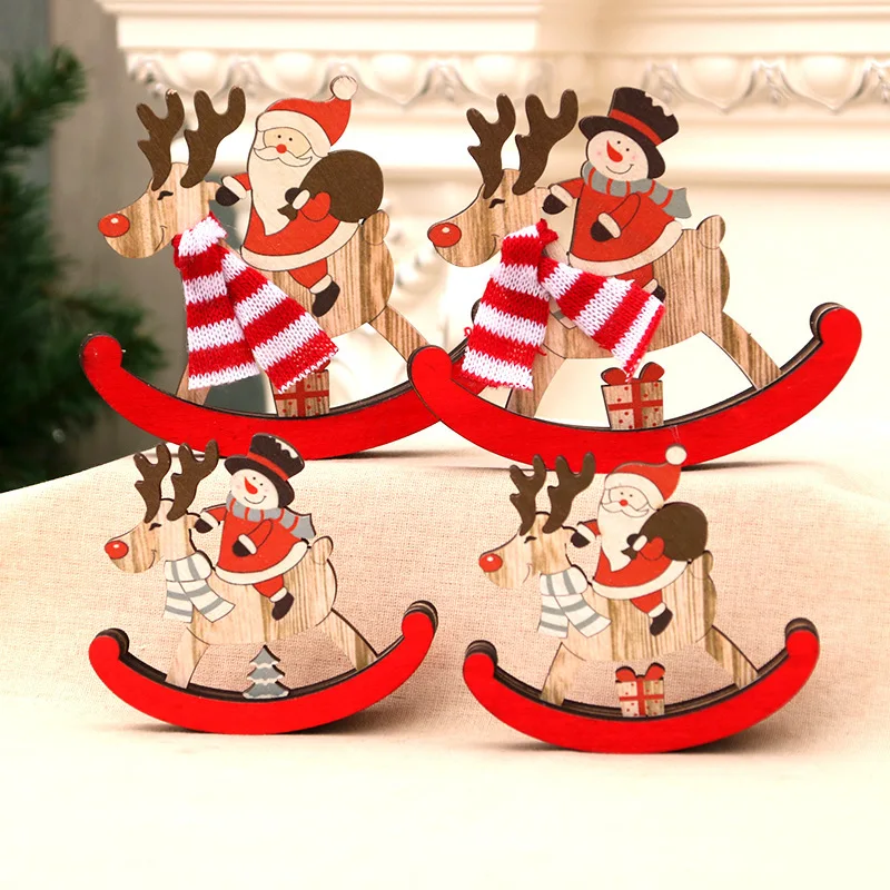 Decorations Christmas wooden rocking horse small gifts Santa Claus small gift ornaments