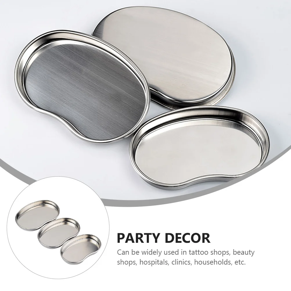 

3pcs Stainless Steel Curved Storage Plates Sterilization Tray For Clinic Hospital Lab Use Silver Kitchen Barware Supplies