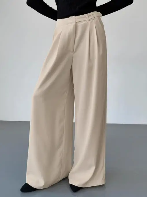 Pocket Spring and Summer Trousers Casual Khaki Versatile Loose High Waist Wide Leg Pants Retro Fashion Commuting Pants for Women